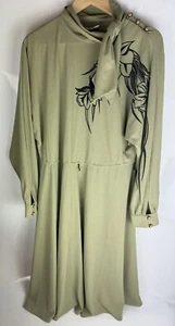 Original 60s 70s Liza Peta Jersey Wear Khaki Green Dress Size L Made In England - Picture 1 of 7