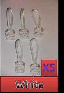 5 Lot 550 Paracord Zipper Pull / KeyChains ~2.5" - WHITE - Picture 1 of 4