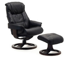 Fjords Loen Large Recliner Comfort Chair - Black Leather - Espresso Wood Stain