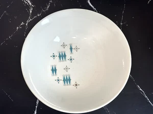 Mid Century Sabin Blue 1950's Serving Bowl 8 1/2" Turquoise Diamonds Atomic - Picture 1 of 20