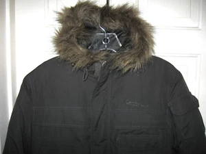 KARL KANI GOLD BOYS DOWN JACKET SZ 7 GRAY FAUX FUR HOOD 5 POCKETS EUC - Picture 1 of 12