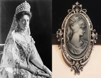 SPILLA CAMMEO ''ROMANOV' PRIMO'900 CM.7x5 PASTA-ONICE, BRILLANTI,ARGENTO-PLATINO - Immagine 1 di 4