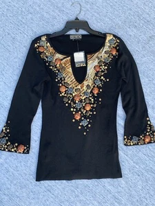 SALE @ BEREK Viscose & Jewel Stones Dazzling Top Shirt Blouse NEW Sz MED ❤️sj17j - Picture 1 of 12
