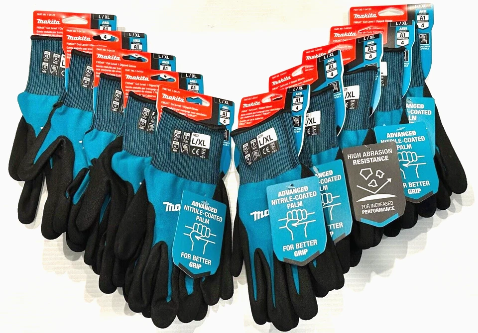 MAKITA T-04123 FitKnit Cut Level 1 丁腈涂层浸手套 (Lg/X‐Lg) 10 PK — 第 1/1 张图片
