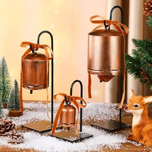 Set of 3 Vintage Rustic Cow Bells with Metal Stands Giant Vintage Rustic Harmony - Picture 1 of 6