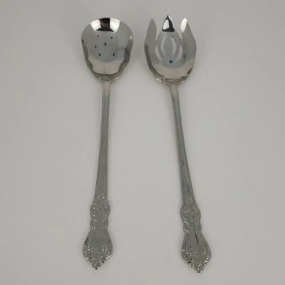 Juego para servir ensaladas Reed & Barton Heritage Mint 18/10 acero inoxidable Regent 2 piezas 12" Foto 1 de 3