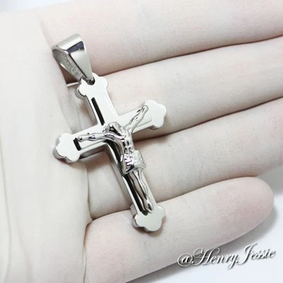 Colgante Cruz Jesús Plata 1.6"x1.2" Acero Inoxidable HOMBRE*SJ2 Foto 1 de 2