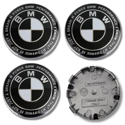 BMW Alloy Wheel Centre Cap Hub x4 68mm Monochrome Black Anniversary Many Models — 第 1/4 张图片