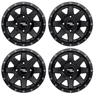 4pcs 12" RockTrix RT106 ATV UTV Wheel Rim 12x7 et10 4+3 Offset 4x156 4/156 Black - Picture 1 of 7