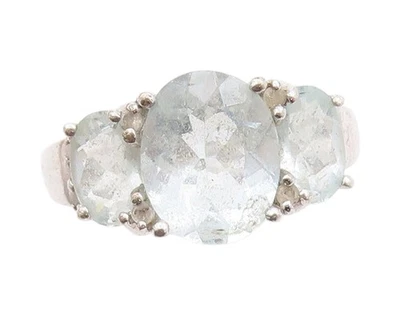 Anillo vintage de plata de ley 925 con topacio de tres piedras talla 6 RG33480 Foto 1 de 4