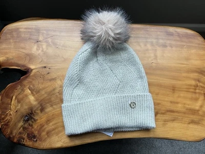 Gorro tejido Calvin Klein para mujer beige dorado piel sintética pompón nuevo con etiquetas OS Foto 1 de 4