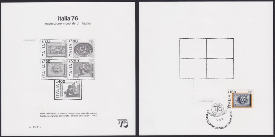 Italia 1976 - Foglietto speciale n.1 c/francobollo e annullo firmato G. Bolaffi - Immagine 1 di 1