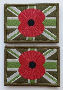 Remembrance Small Union Jack Patch (2xGreen) Hook & Loop Badge 55x38mm.   A10 - Picture 1 of 3