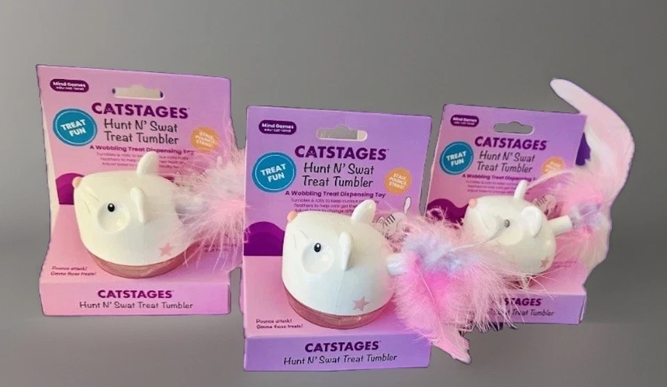 Petstages Hunt ‘N Swat Feathery Treat Mice Mouse Tumblers For Kitty Cats