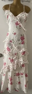 Jessica Simpson Dress Maxi Babydoll Floral Tiered Ruffle Ivory Pink M Coquette - Picture 1 of 14