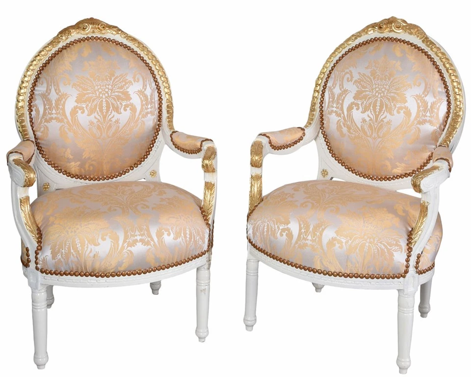 Zwei Barocksessel Armlehnstuhl Antik Sessel Rokoko 2er Set Kaminsessel Medaillon - Bild 1 von 4
