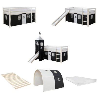 Hochbett 90x200 Kinderbett Rutsche Matratze Stockbett Pirat Vorhang Homestyle4u - Bild 1 von 4