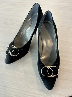 Zapatos de tacón de gamuza negros vintage YSL Yves Saint Laurent talla 35,5/EE. UU. talla 5 Foto 1 de 4