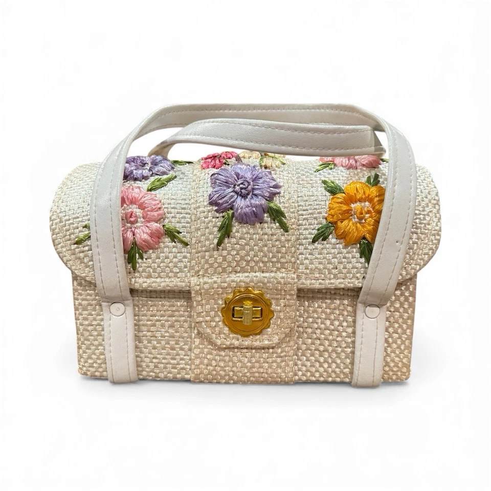 VINTAGE "BAGS BY PATRICIA" Caja Monedero Bordada Floral con Cierre Giratorio Foto 1 de 4