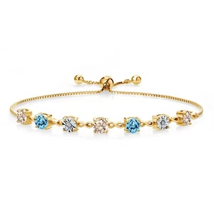 2.51 Ct Peach Morganite Swiss Blue Topaz 18K Yellow Gold Plated Silver Bracelet - Picture 1 of 3