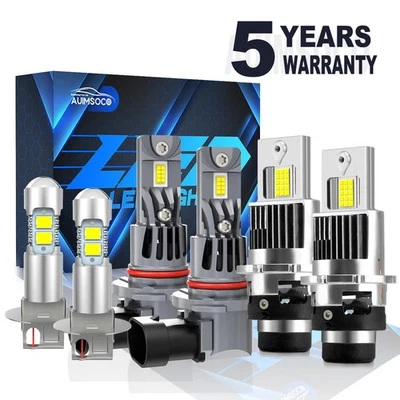 6Pc 9005 D2S H3 Combo LED Headlight High Low Beam Fog Light Bulbs Conversion Kit - Image 1 of 4