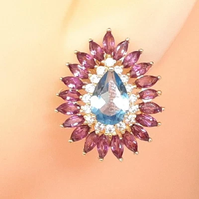 Pendientes de plata 925 de oro rosa de 14 quilates con topacio, rodolita y zafiro blanco de 5,26 quilates Foto 1 de 4