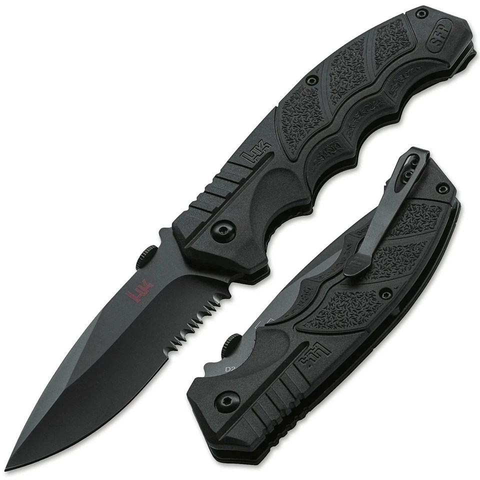 HECKLER & KOCH SFP Tactical Folder All Black Pocket Knife 3.62" D2 - 01HK501 - Image 1 of 4