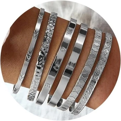 Juego de brazalete brazalete chapado en oro de 14K para mujer, joyería de puño apilable en capas Foto 1 de 4