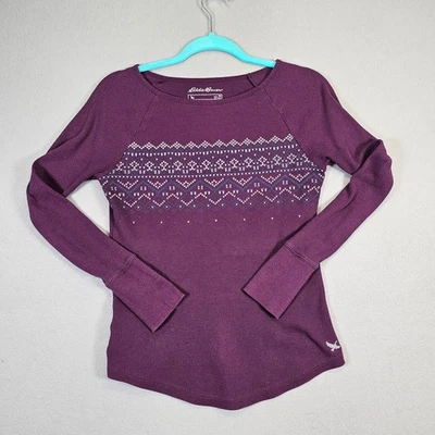 Top tejido térmico Eddie Bauer Petite pequeño PS púrpura Fair Isle para mujer Foto 1 de 4