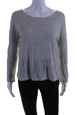 Top informal de mujer Vince de lino a rayas cuello redondo manga larga beige talla 2XS Foto 1 de 4