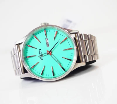Nixon Sentry SS Watch Silver / Turquoise A356-2084-00 NWT - Image 1 of 4