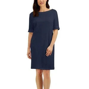 KAREN SCOTT Cotton Cuffed-Sleeve Dress, Navy - XL - Picture 1 of 2