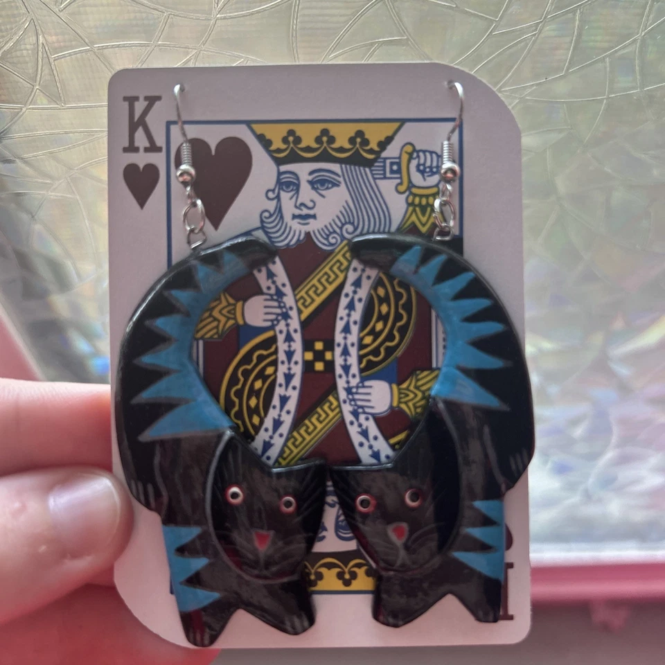 Funky Vintage Black Cat Earrings - Image 1 of 1