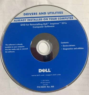 Dell Drivers Utilities DVD For Reinstalling Inspiron 531s  Computer Software2007 - Image 1 of 2