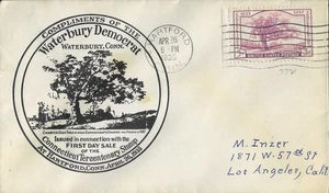 1935 FDC, #772, 3c Connecticut 300th, unlisted - Waterbury Democrat - Picture 1 of 1