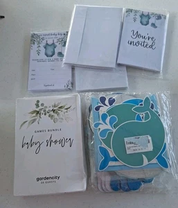 Invitaciones de ducha para bebé niño, paquete de juegos y decoraciones de ballenas - Imagen 1 de 7