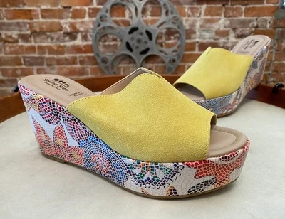 Spring Step Yellow Suede Floral Wedge Sandals Laylani 36 5.5-6 New - Image 1 of 3
