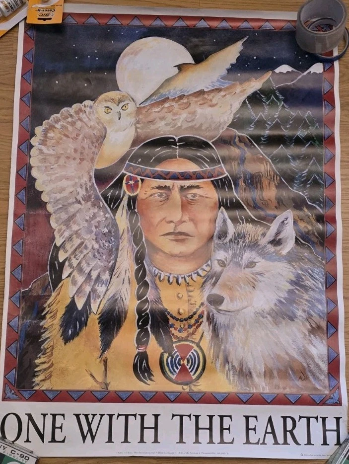 Vintage 1993 Human-I-Tees "One With The Earth" Poster 25x33 Rare Art Print - image 1 of 4