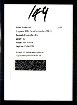 Karl Malone 2024-25 Panini Immaculate Ink Auto Redemption [mty43 - image 1 of 2