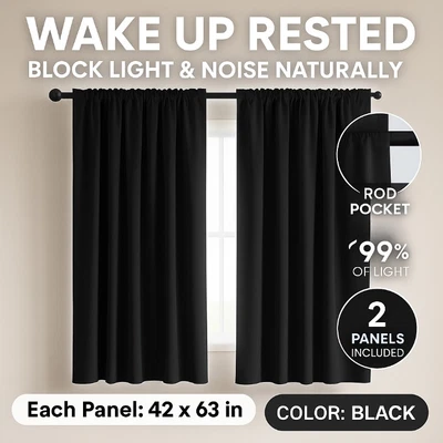 Cortinas Blackout 2 Paneles 42x63 pulgadas Cortinas Aislantes Térmicos para Dormitorio Negro Foto 1 de 4