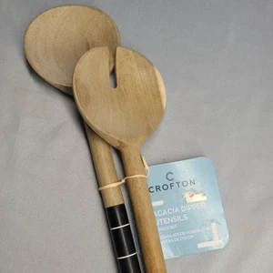CROFTON COLLECTION ACACIA WOOD UTENSIL SPOON SET Salad Set 12" - Picture 1 of 6