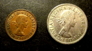 GB-1962-QEII Half Penny & 2/6 Coins-Circulated - Picture 1 of 4