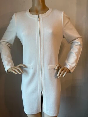New St John Knit Long Jacket Topper size 8 White Nouveau knit wool rayon - Image 1 of 4
