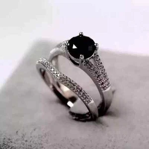 2 CT Round Cut Lab-Created Spine Wedding Bridal Set Rings 14K White Gold Plated - Picture 1 of 3