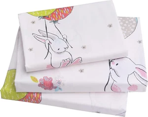 Cute Cartoon Rabbit Bunny 100% Cotton 3 Pieces Twin Sheet Set for Kids Girls Chi - Picture 1 of 4