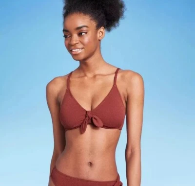 Top de bikini Wild Fable para mujer XXS 00 marrón óxido corbata frontal texturizado bralette nuevo Foto 1 de 4