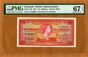 Bermuda, 10 shillings, 1957, QEII, P-19b, PMG-67, EPQ, Superb Gem UNC - Picture 1 of 2