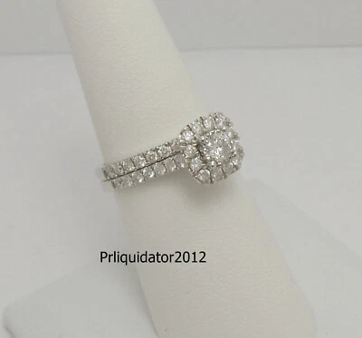 Обручальное или свадебное кольцо с гало-рамкой из белого золота 10 карат с натуральным бриллиантом 1 карат - Изображение 1 из 4