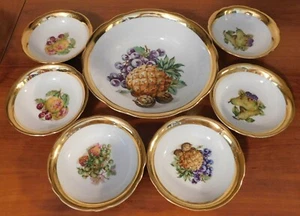 Checoslovaquia Juego de Fruteros 7 Piezas Borde Dorado ¡HERMOSO! - Imagen 1 de 7