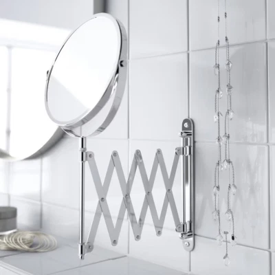 NEW IKEA FRACK Extendable SHAVING MIRROR Stainless Steel Round Magnifying Wall - Image 1 of 3
